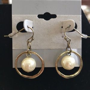Bronze tone faux pearl dangle earrings